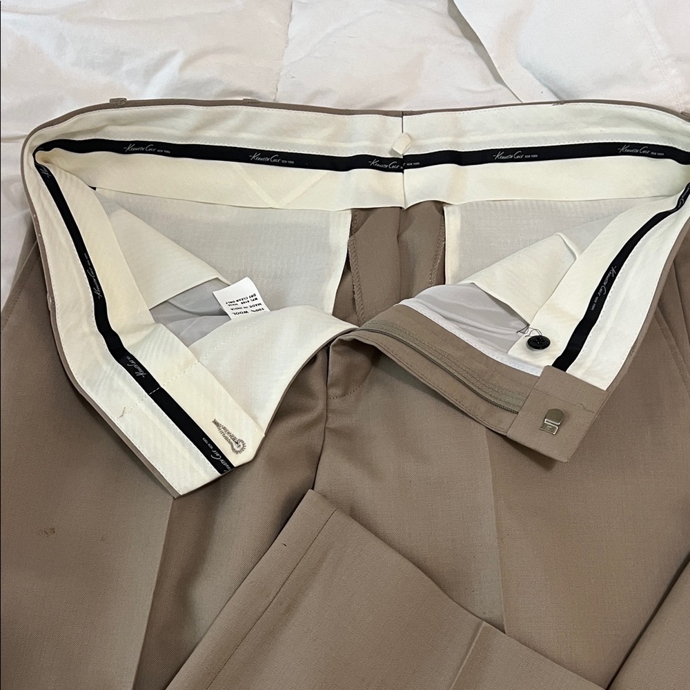 100% Wool Slacks Summer Weight Tan Like new flat front Straight Leg